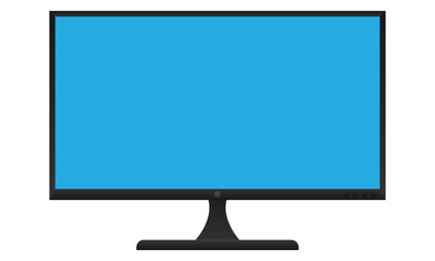 Widescreen black monitor with blue screen. Vector illustration isolated on white background