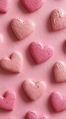 Wall Mural - Pink hearts pattern on pink colored background