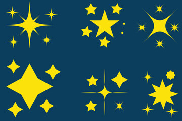 Wall Mural - hand drawn gold star sparkle shine of doodle set. yellow star shine twinkle glow, spark glitter, mag