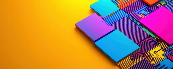 Digital revolution flat design top view tech industry theme 3D render vivid