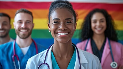 Diverse group of happy healthcare professionals posing together