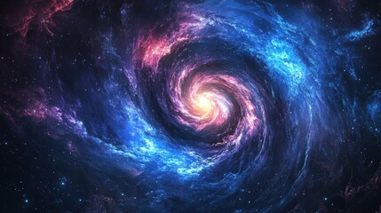Wall Mural - a breathtaking spiral galaxy with vibrant blue and pink hues, showing intricate arm structures and a