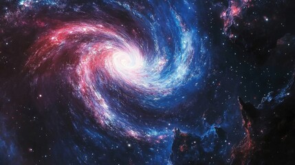Wall Mural - a breathtaking spiral galaxy with vibrant blue and pink hues, showing intricate arm structures and a