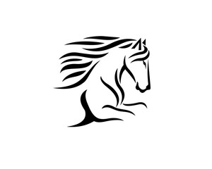 Sticker - jumping run speed horse tattoo style art logo design template