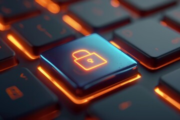 Aufkleber - Digital lock icon glowing on a keyboard, representing cybersecurity, encryption, and data protection in a virtual technology environment.