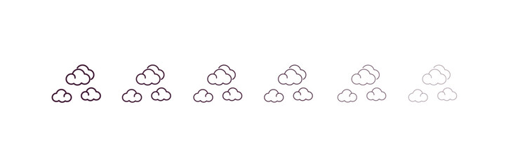 Wall Mural - clouds outline icon. Linear vector from weather concept. 6 different line style clouds icon included thin, light, regular, medium, bold, black