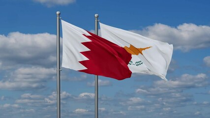 Wall Mural - Cyprus and Bahrain flags flying together, video concept of the relationship, two country relations concept