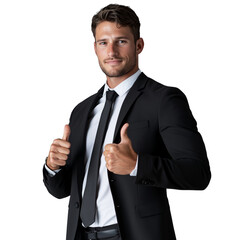 man in business suit giving thumbs up isolated on transparent background