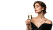 © Iana - Elegant woman in black dress holding glass of champagne with copy space for text