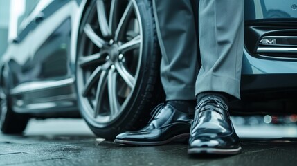 Professional Businessman Next to Luxury Car Wheel