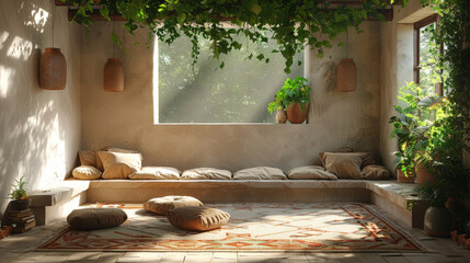 Poster - Relaxing Cozy Room with Sunlight Streaming Through Window