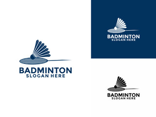 Badminton logo design icon .Badminton sport logo template vector, Sport club badminton logo with shuttlecock and racket concept