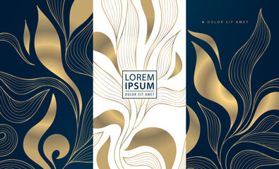 Wall Mural - vector set of floral line luxury labels, art deco floral gold design ornaments. wine, coffee, chocol