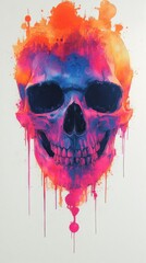 Wall Mural - A vibrant skull illustration with colorful paint splashes.