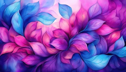 Wall Mural - Abstract floral art with blue and purple leaves