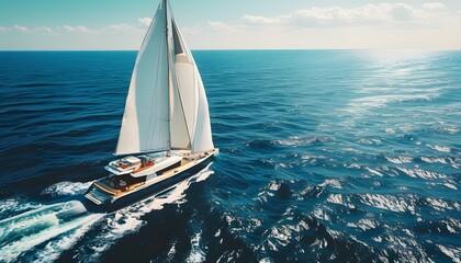 Poster - Sailboat Gliding on the Open Sea, Embracing Summer Adventures and Vacations in Yachting Bliss