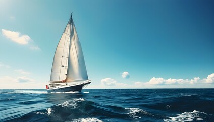 Poster - Sailboat Gliding on the Open Sea, Embracing Summer Adventures and Vacations in Yachting Bliss