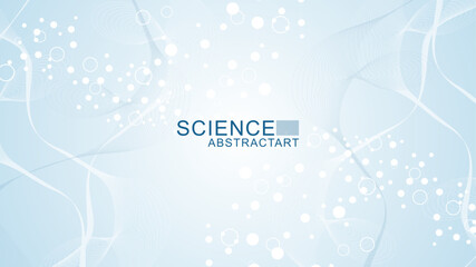 Wall Mural - modern scientific background with hexagons, lines and dots. wave flow abstract background. molecular