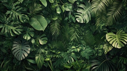 Wall Mural - An abundance of green trees and vegetation in a lush rainforest, forming a rich and vibrant nature wallpaper.