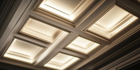 Canvas Print - A ceiling with five recessed light fixtures.