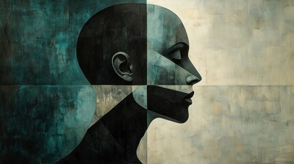 Canvas Print - Abstract profile of a human head in geometric shapes and colors.