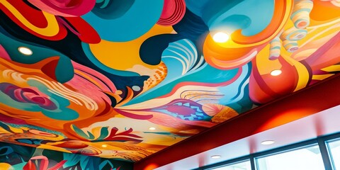 Wall Mural - Colorful abstract mural on a ceiling.