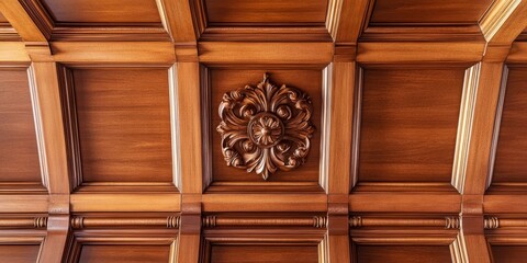 Sticker - Ornate wooden ceiling with a decorative center piece.