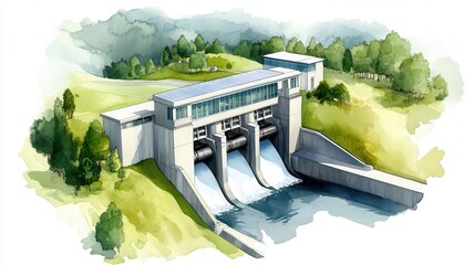 Poster - Futuristic hydropower dam with a sleek design