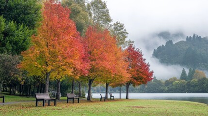 Wall Mural - Autumn Serenity: Colorful Trees by a Lake in New Zealand