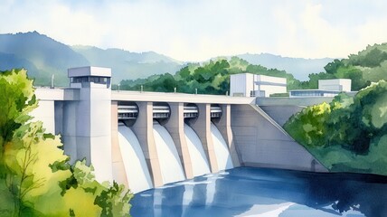 Poster - Futuristic dam powering a sleek, futuristic city