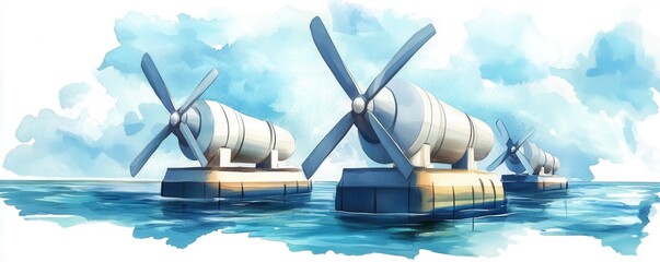 Sticker - Floating hydropower turbines in a futuristic setting