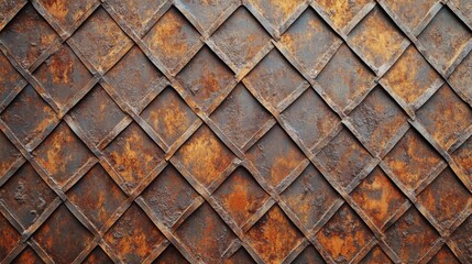 Rusty metal background or texture. Rusty metal sheet with rhombus pattern