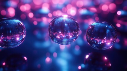 Canvas Print - Abstract image of glowing bubbles with vibrant colors and reflections.