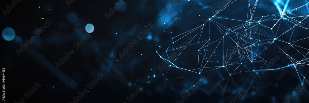 Futuristic digital network visualization with glowing nodes and lines ...
