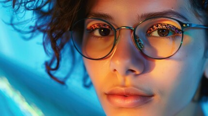 Close-up of a woman's face with glasses