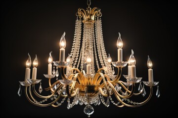 Luxury chandelier isolated on dark background. ai generative