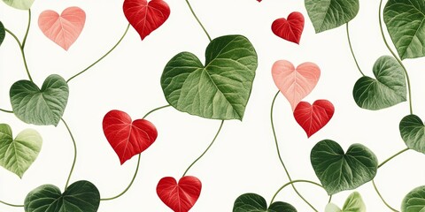 Sticker - Heart-shaped leaves in green, red, and pink.