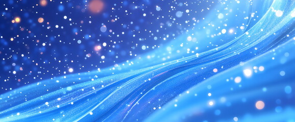 Wall Mural - Abstract blue winter background with glowing particles and curved lines. Magical festive scene for holiday designs and seasonal greetings