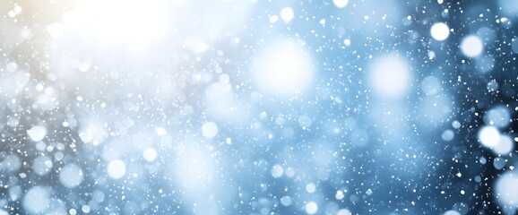 Magical winter snowfall scene with bokeh lights