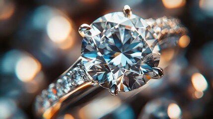 Poster - A close-up of a sparkling diamond ring showcasing its brilliance and intricate design.