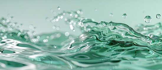 Nature s aqua flow with green water drops splashes and waves creating a serene scene with copy space image