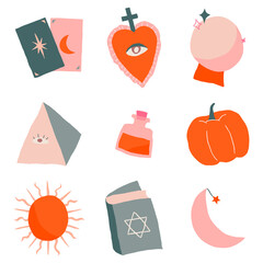 Wall Mural - magic witchcraft clipart png illustrations hand drawn mixed