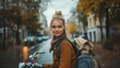 © MICHAEL KUK - Girl On A Bicycle On The City Streets. Illustration On The Theme Of Lifestyle, Man, Recreation And Entertainment.  Generative AI