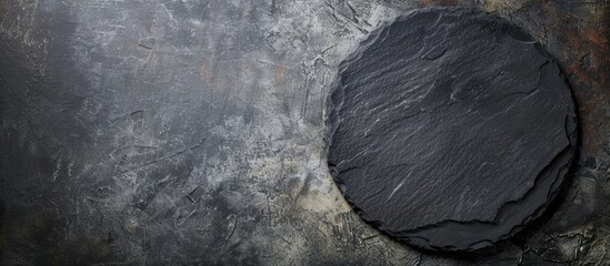 Circular slate plate for creative use in food photography such as cooking healthy eating or vegetarian themes with ample copy space image