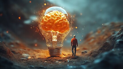 Artificial intelligence. A.I. Abstract and futuristic human brain on dark blue background. Innovation and development of artificial intelligence.