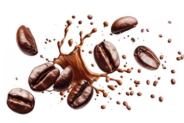 Poster - Coffee beans with splashing liquid