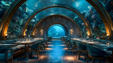 Underwater Dining Experience with Fish and Sea Life