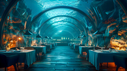 Underwater Dining Experience with Fish and Sea Life