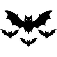 Wall Mural - Halloween bat and bats black silhouette vector on transparent background