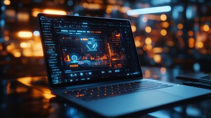 Computer monitor showing programming code on desk in cozy room